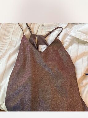 J.O.A. Metallic Shimmer Brown Cami Top